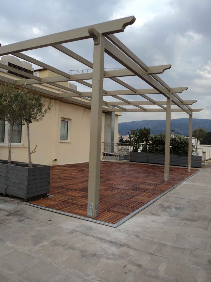 deck on terrace near Acropolis with bangirai wood