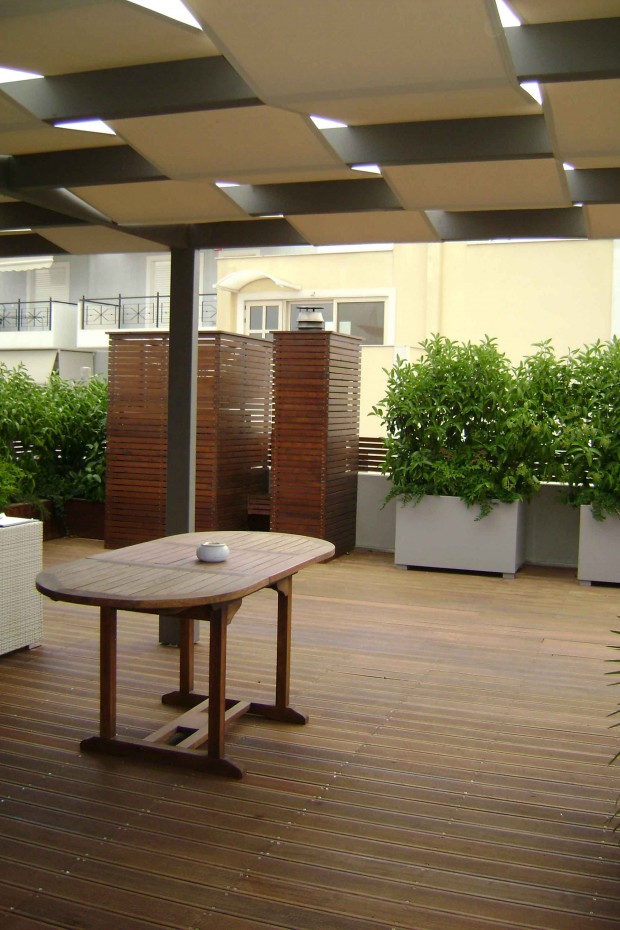 deck on a terrace with iroko wood