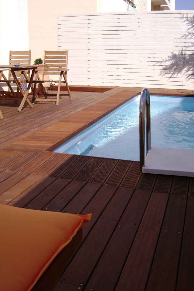 decking, pool deck with iroko wood